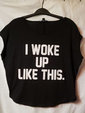 SWS Black Graphic Tee – "I Woke Up Like This"
